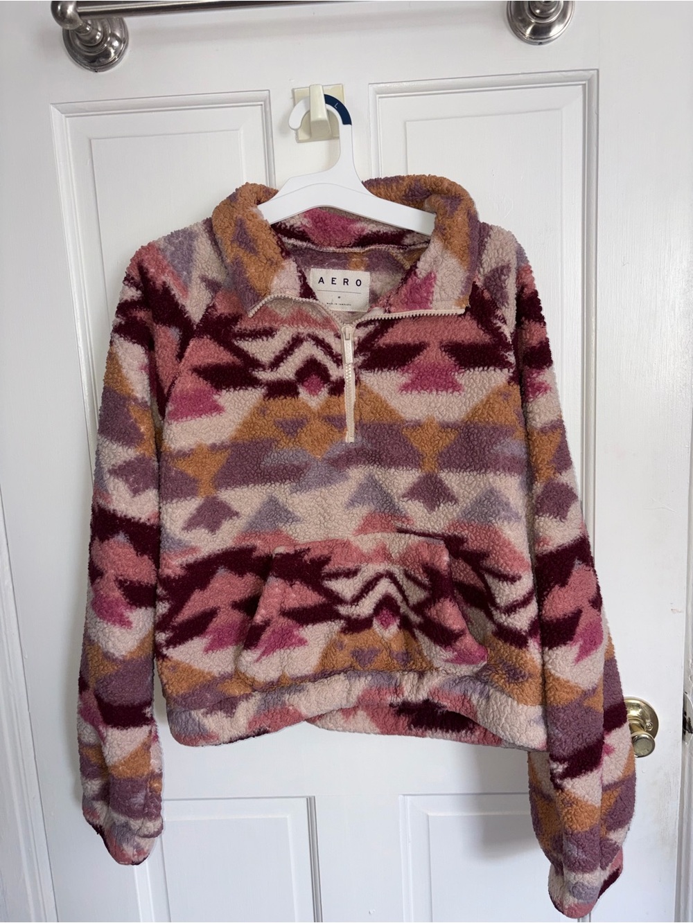 Aeropostale Multicolor Teddy Jacket - Pink, Burgundy & Mustard Aztec Pattern